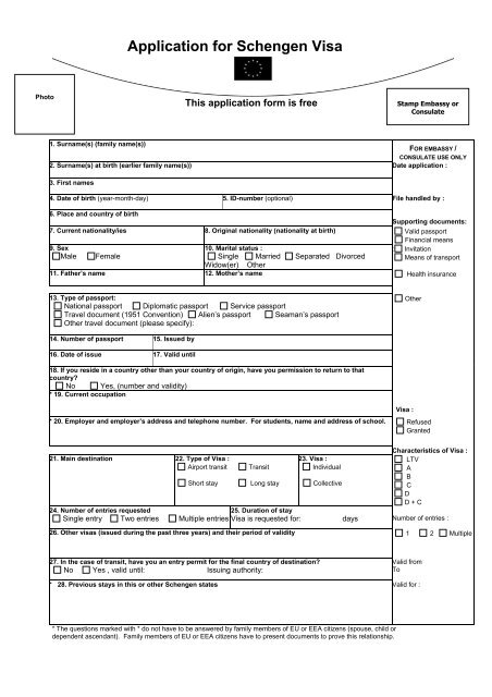 Schengen Visa Application Form English Translation 