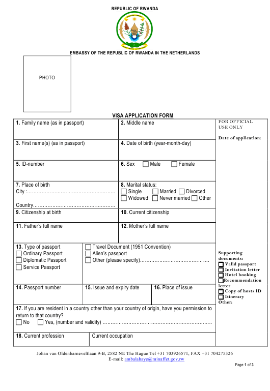 The Hague South Holland Netherlands Rwanda Visa 