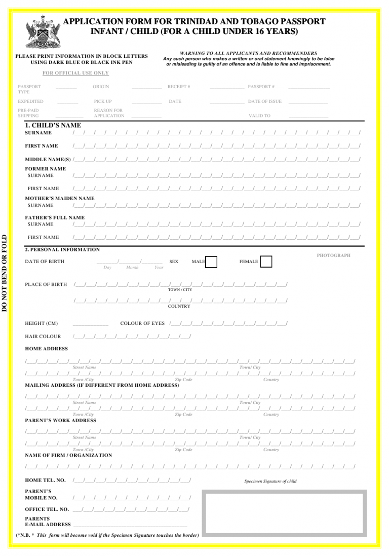 Trinidad And Tobago Application Form For Trinidad And