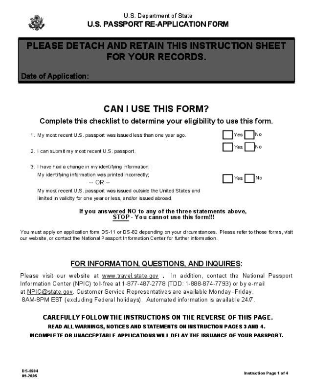 U S Passport Re Application Form Edit Fill Sign 