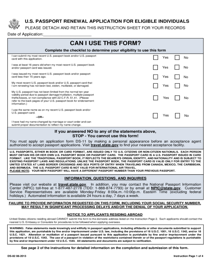 U S Passport Renewal Application For Eligible Individuals 