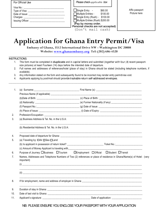 Washington D C Ghana Visa Application Form Embassy Of 