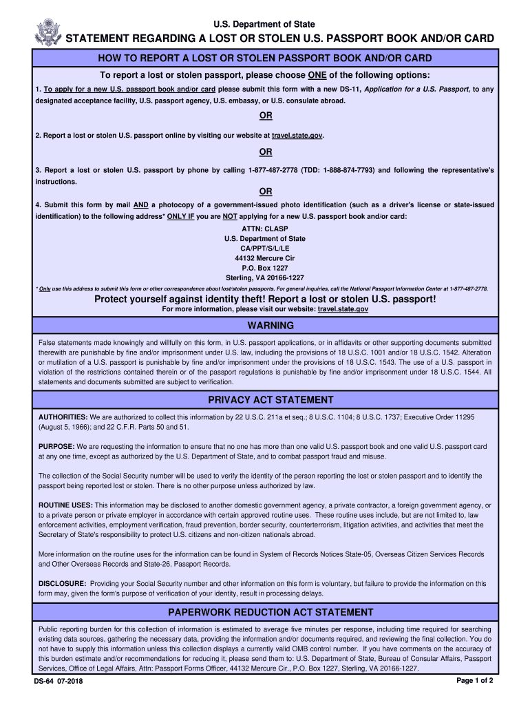 2018 2022 Form DS 64 Fill Online Printable Fillable Blank PdfFiller