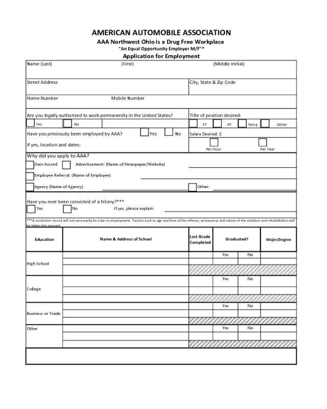 AAA Application Form Edit Fill Sign Online Handypdf