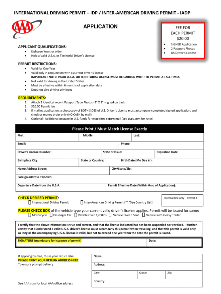 Aaa International Driving Permit Form Fill Out And Sign Printable PDF