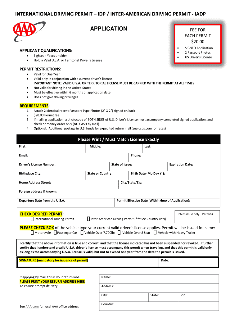 Aaa International Driving Permit Form Fill Out And Sign Printable PDF 