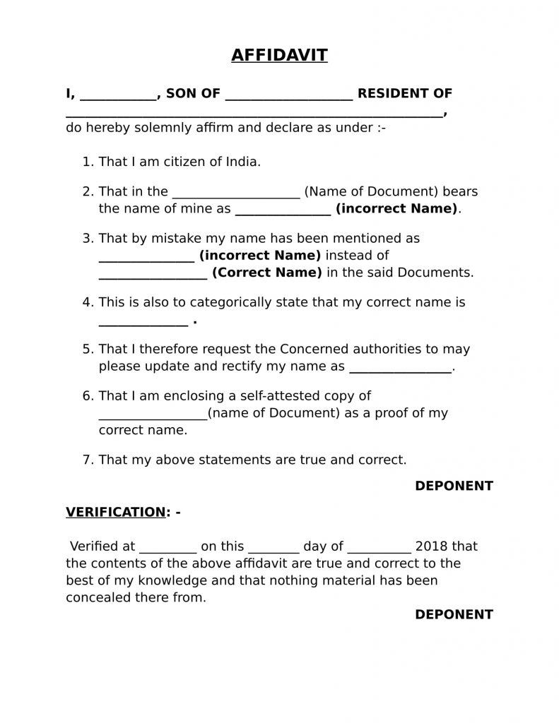 Affidavit For Name Difference Hresajm