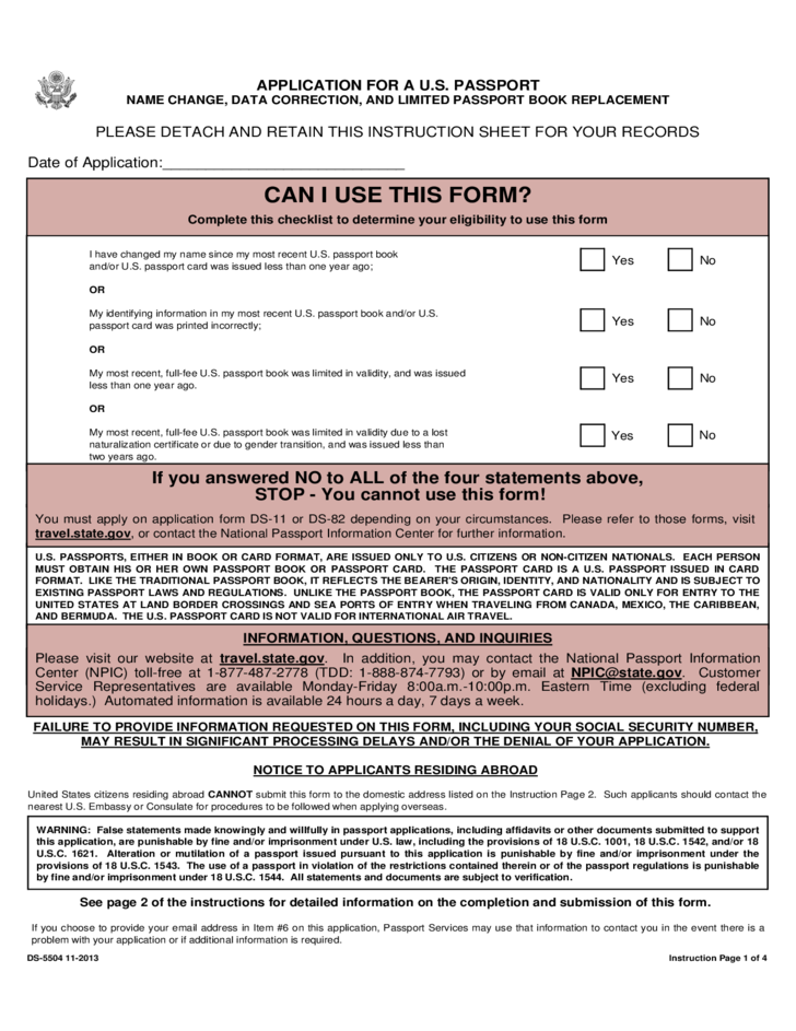 Application For A U S Passport Name Change Data Correction And 