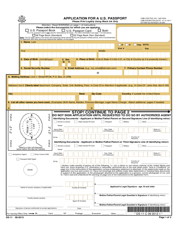 Application For A United States Passport Free Download