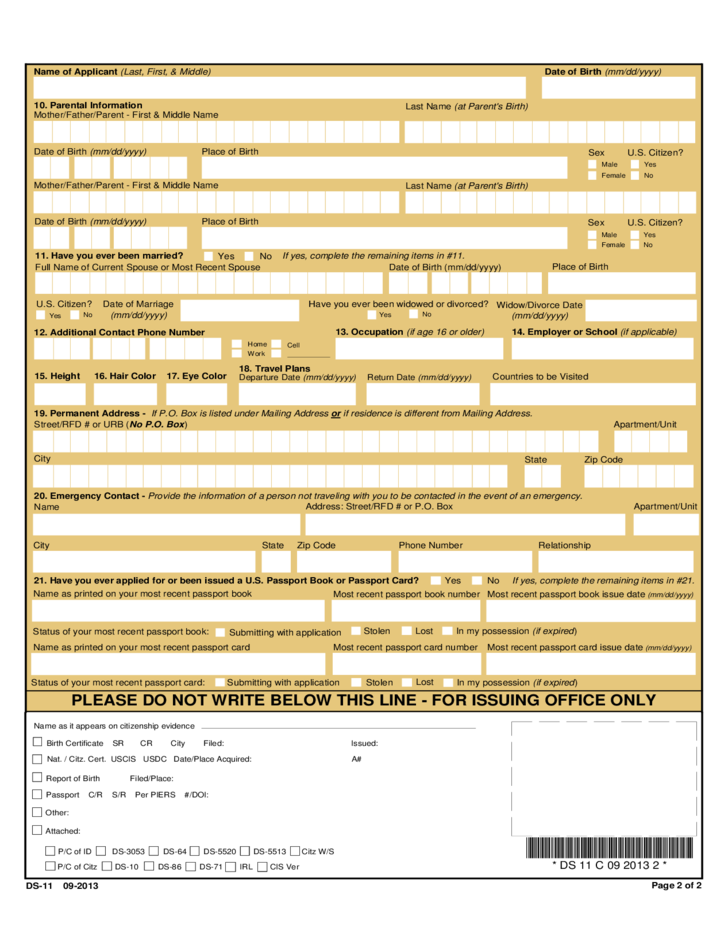 Application For A United States Passport Free Download