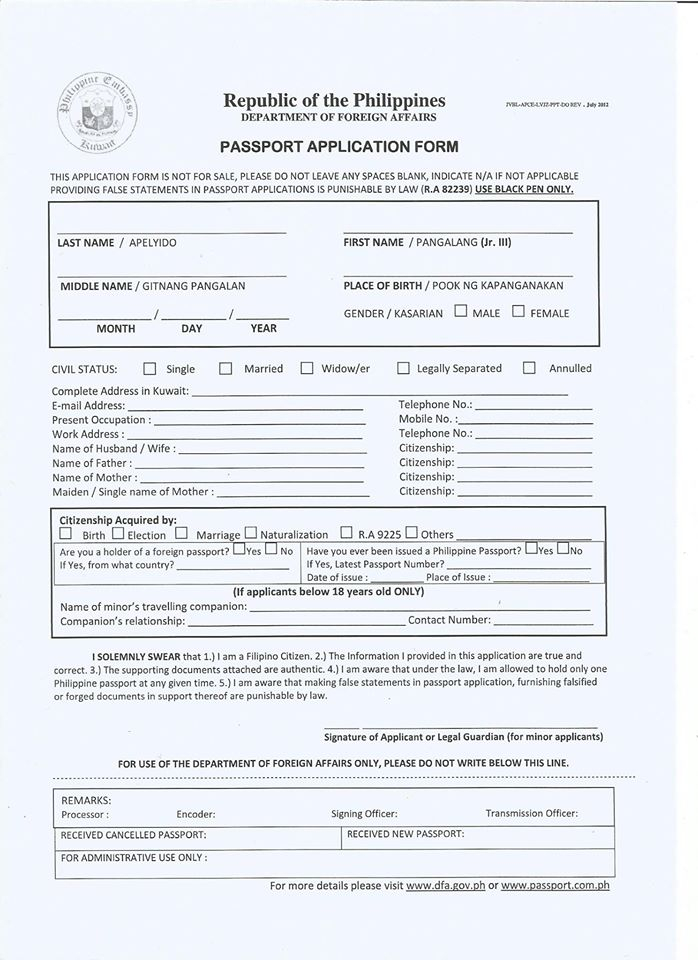 Application For Passport Renewal For Minors From Sa