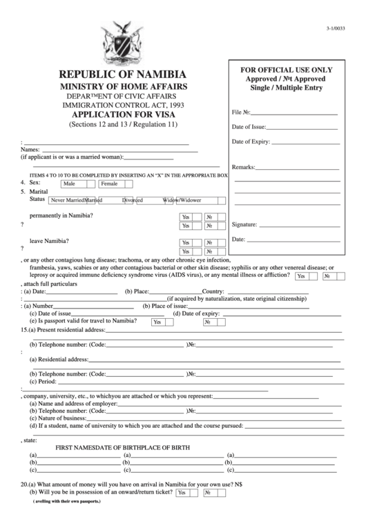 Application For Visa Republic Of Namibia Ministry Of Home Affairs 