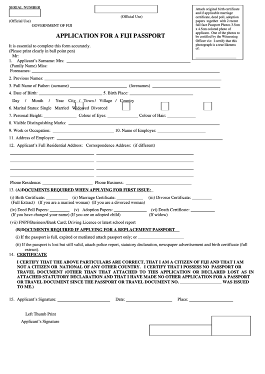 Application Form For A Fiji Passport Printable Pdf Download