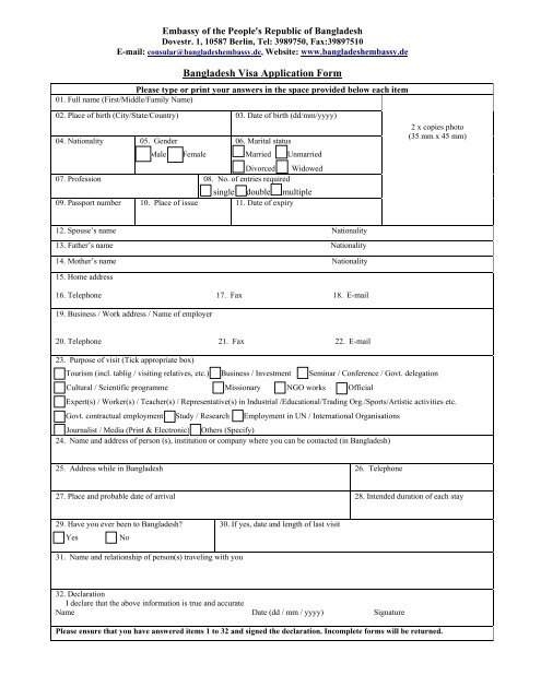 Bangladesh Visa Application Form Visumexpress