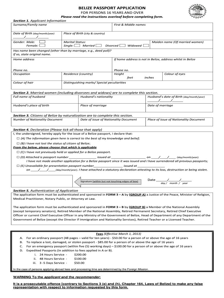 Belize Passport Application Fill Online Printable Fillable Blank 