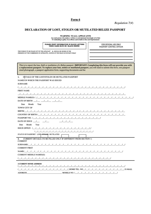 Belize Passport Application Form 6 Printable Form 2022