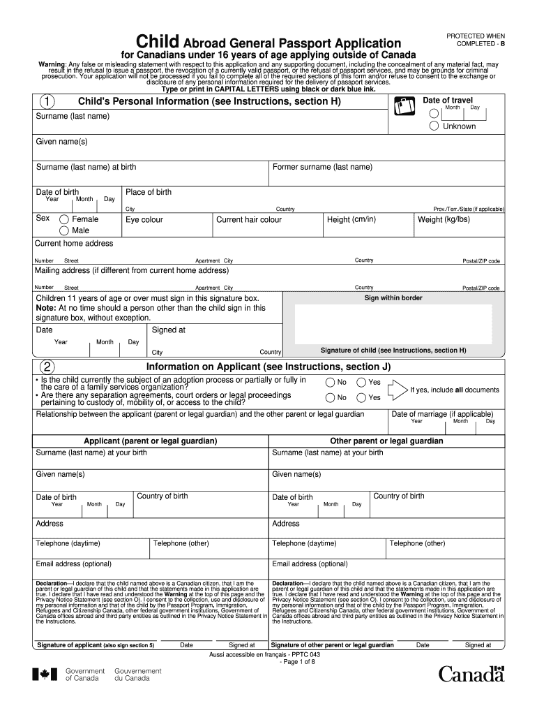 Canada Child Passport Application Form Fill Online Printable 