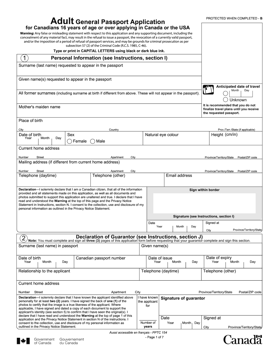 Canadian Passport Application Form Printable Blank PDF Online