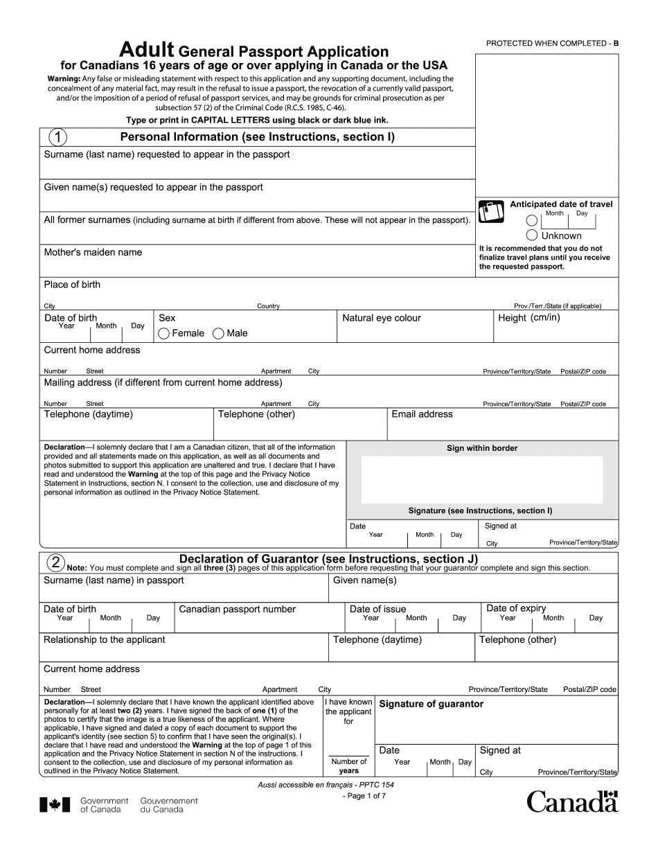 Canadian Passport Application Form Printable Blank PDF Online Canadian Passport Application Form Printable Blank PDF Online