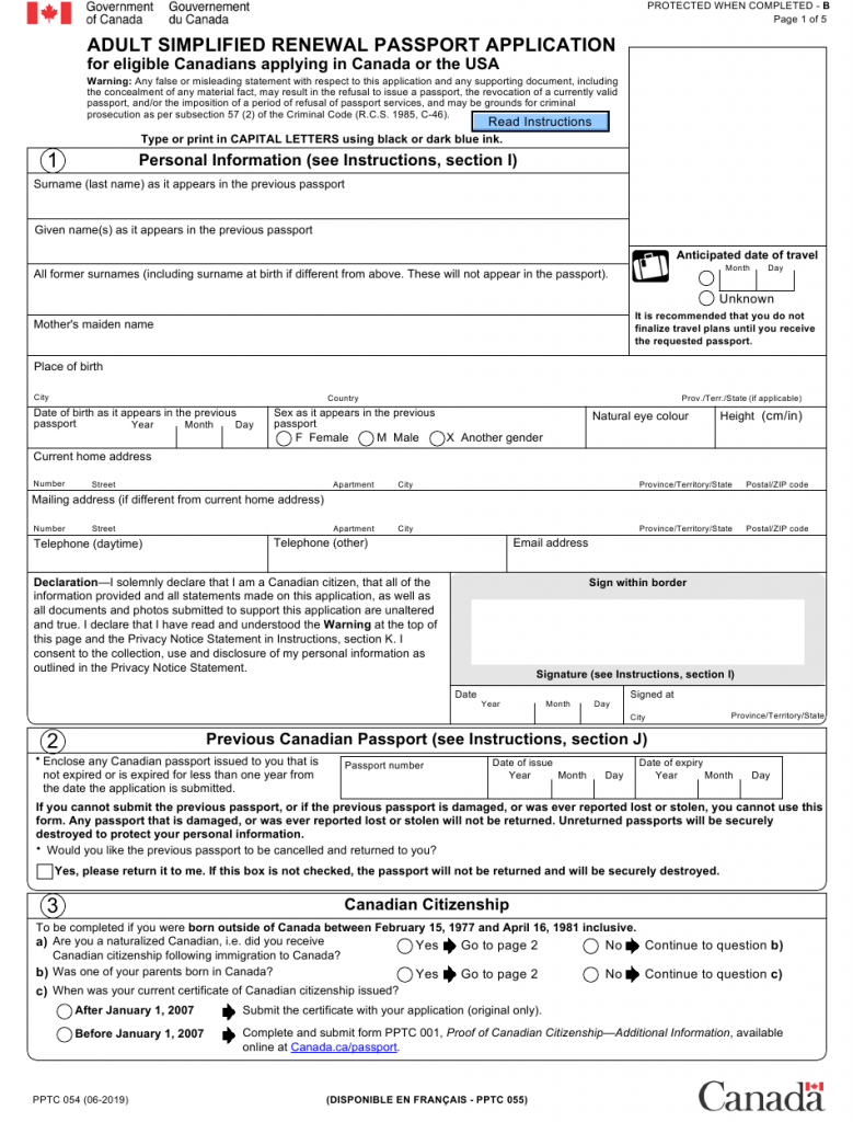 Canadian Passport Renewal Form For Us Residents Printable Form 2021