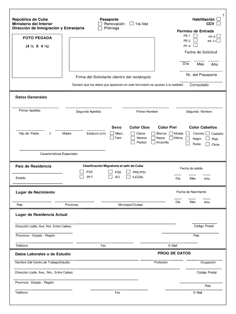 Cuban Passport Application Form PDF Fill Out And Sign Printable PDF 