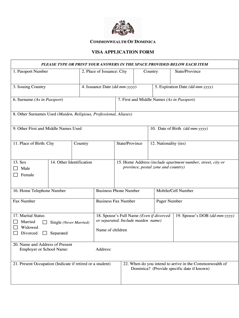 Dominica Visa Form Fill Online Printable Fillable Blank PdfFiller Dominica Visa Form Fill Online Printable Fillable Blank PdfFiller