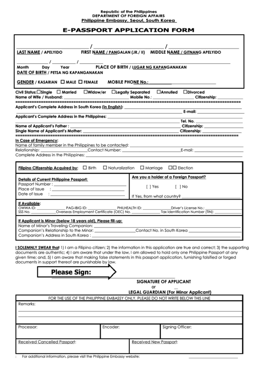 E Passport Renewal Form Philippines Printable Form 2022