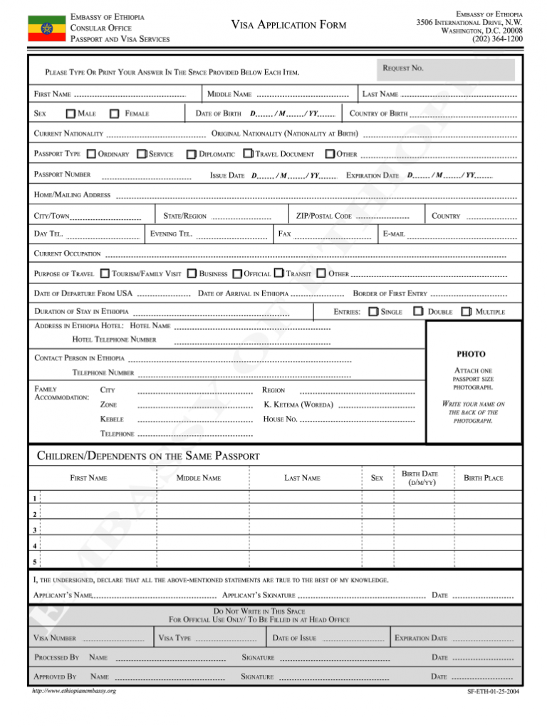 Ethiopian Embassy Yellow Card Form Fill Out And Sign Printable PDF