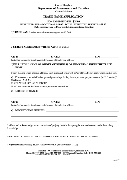 Fillable Trade Name Amendment Application Form Printable Pdf Download