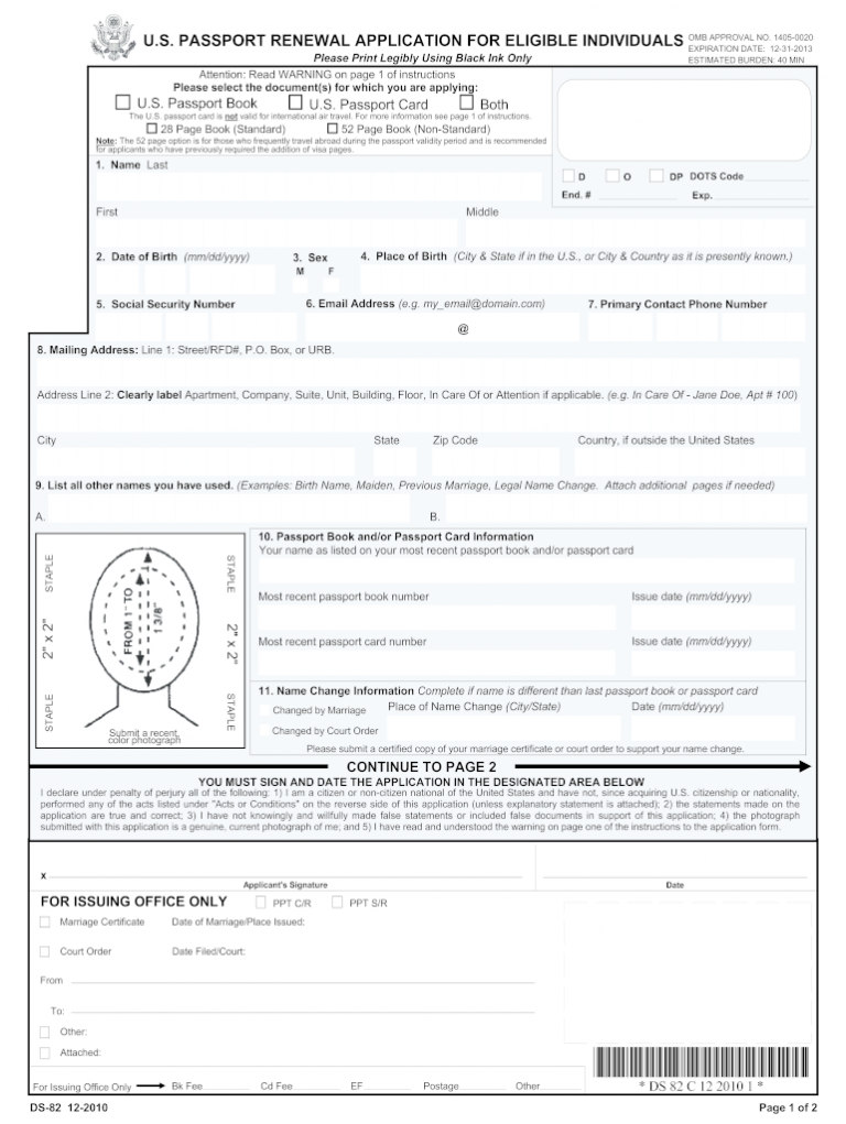 Form DS 82 Application For Passport Renewal By Mail Fill Out Sign