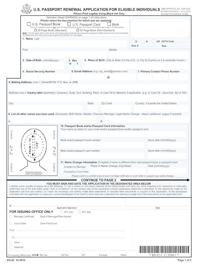 Form DS 82 Application For Passport Renewal By Mail Fill Out Sign 