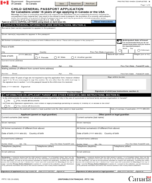 Form PPTC155 Download Fillable PDF Or Fill Online Child General 