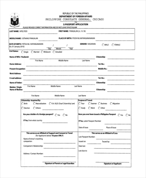 FREE 10 Sample Passport Application Forms In PDF Excel MS Word