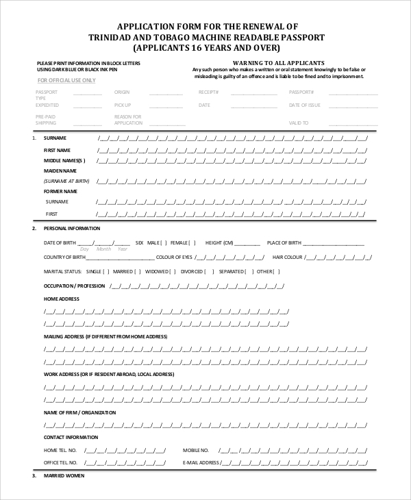 FREE 7 Sample Passport Renewal Forms In PDF