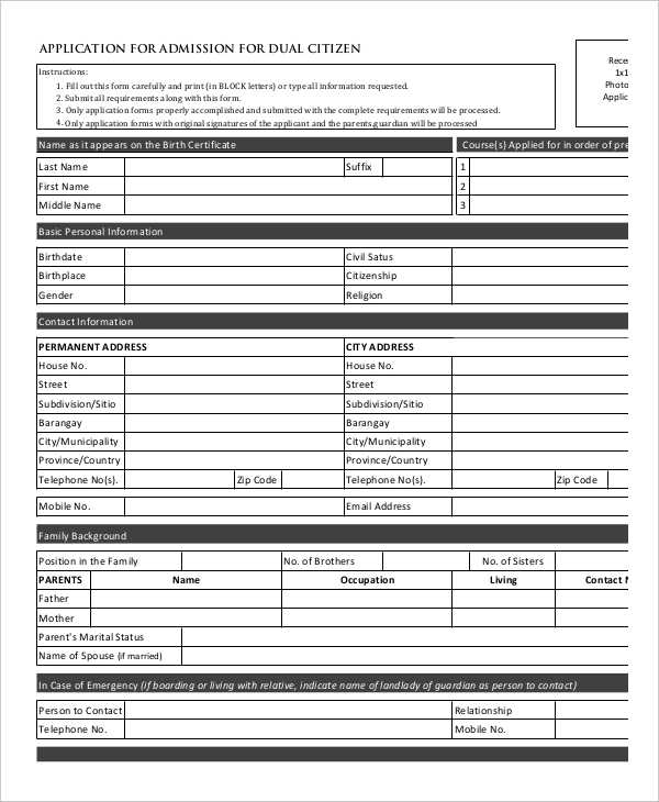 FREE 8 Citizen Application Forms Samples In PDF MS Word Excel