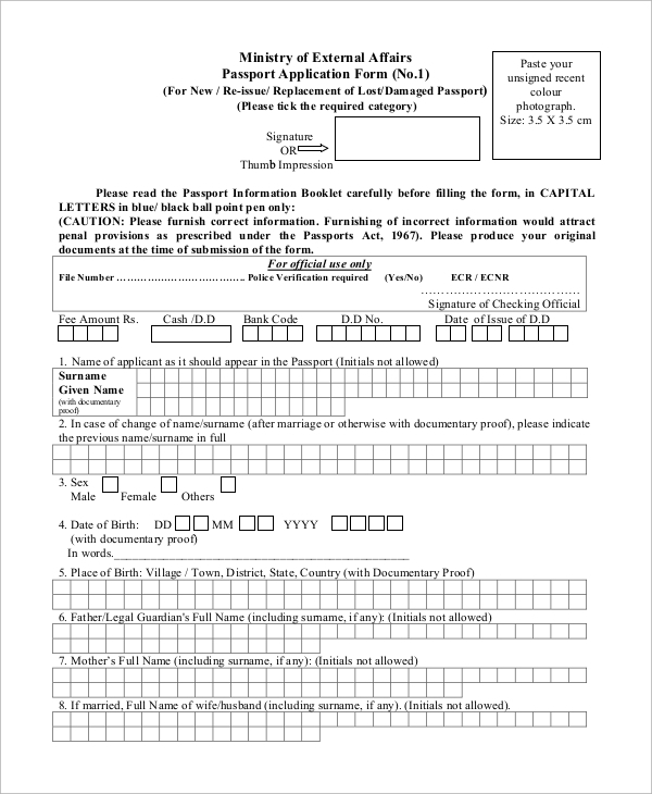 FREE 8 Sample Passport Application Forms In PDF