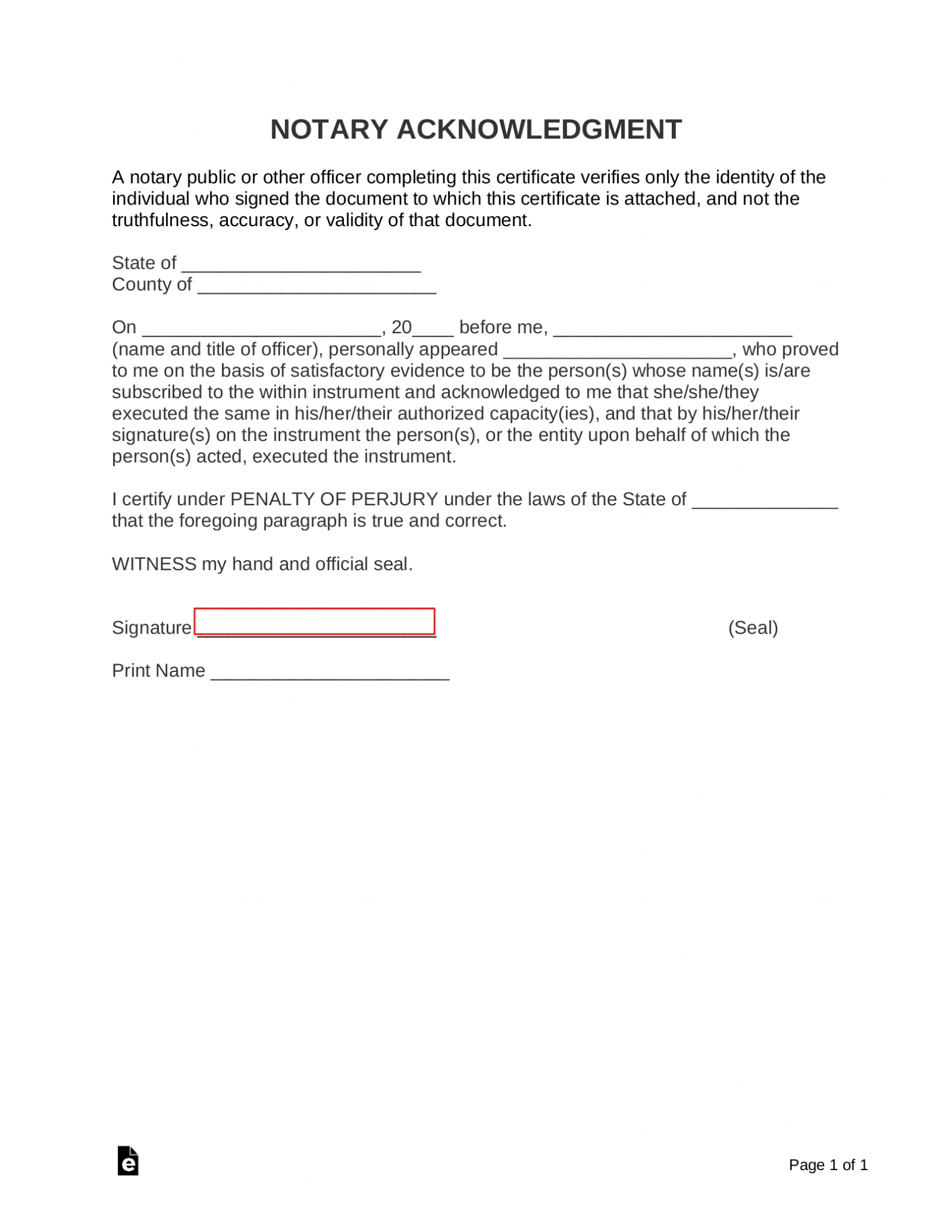 Free Notary Acknowledgment Forms PDF Word EForms