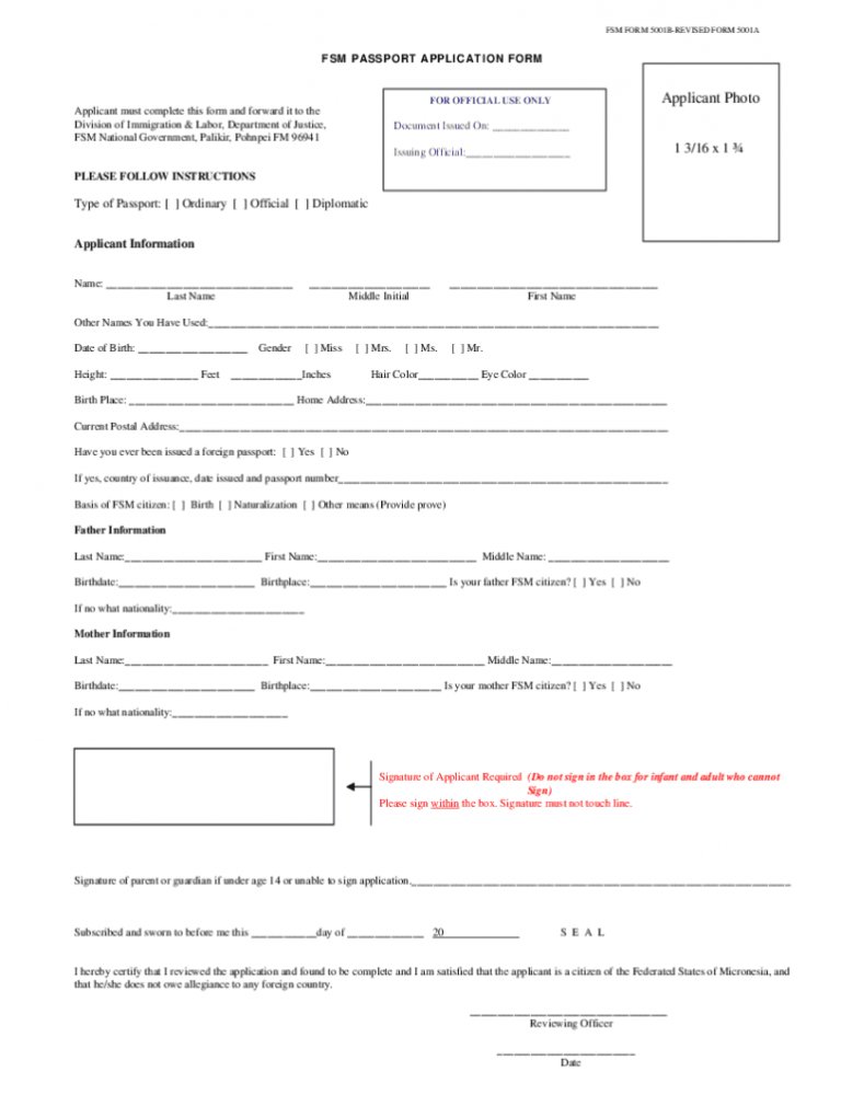 Fsm Immigration Passport Application Fill Out Sign Online DocHub