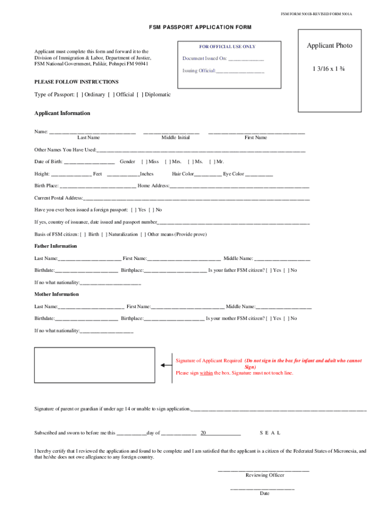 Fsm Immigration Passport Application Fill Out Sign Online DocHub