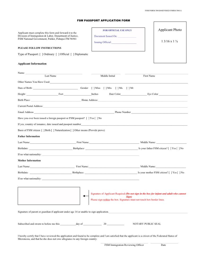 Fsm Passport Application Form DocsLib