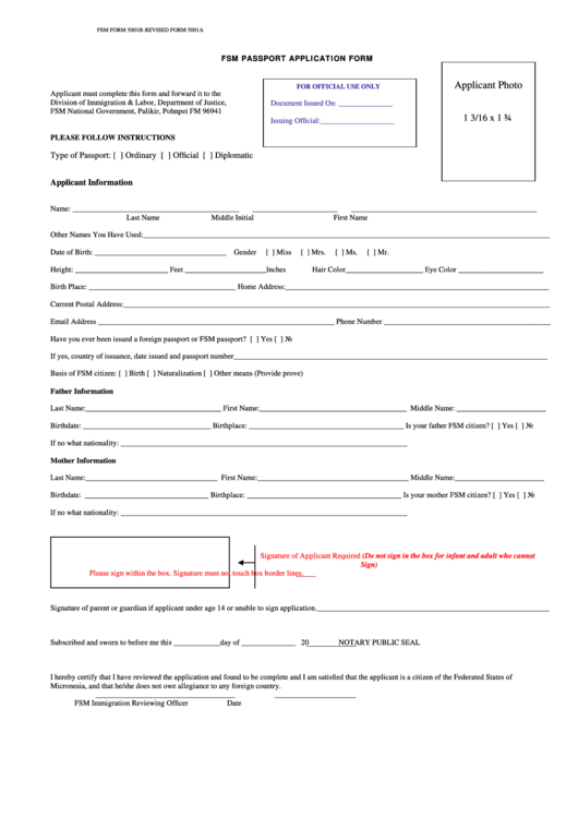 Fsm Passport Application Form Federated States Of Micronesia 