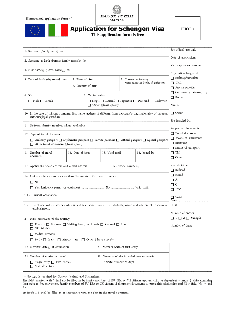 Italy Application For Schengen Visa Fill And Sign Printable Template 