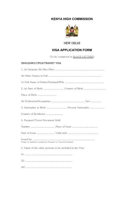 Kenya Tourist Visa Application Form Kenya Visa