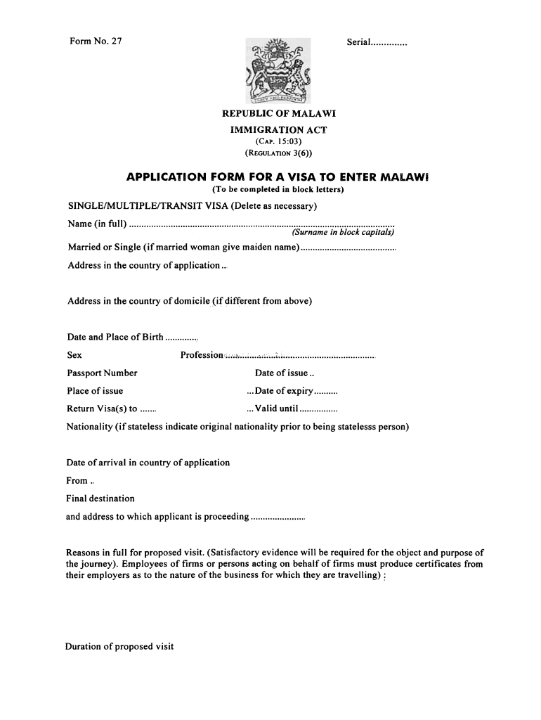 Malawi Visa Application Form PDF Fill Out And Sign Printable PDF 