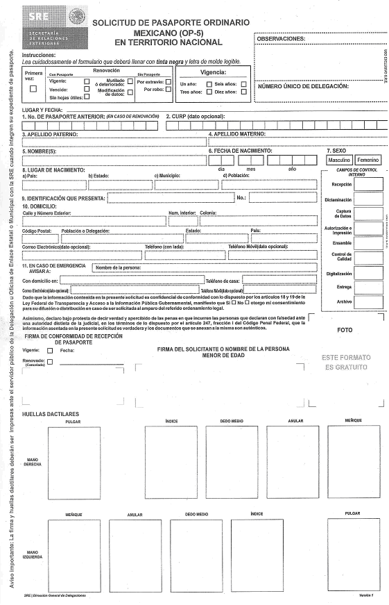 Mexican Passport Application Form Op 5 PrintableForm Printable Mexican Passport Application Form Op 5 PrintableForm Printable