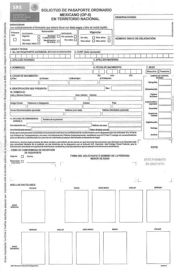 Mexican Passport Application Form Op 5 PrintableForm Printable 