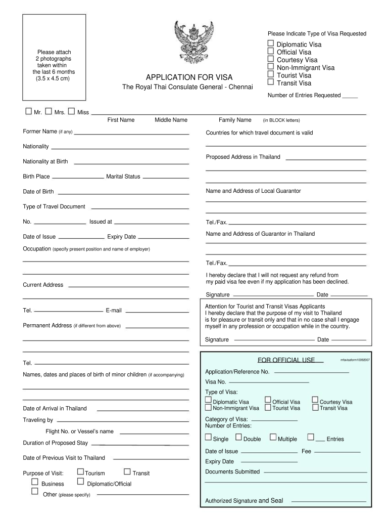 No No Download Needed Needed Thailand Visa Application Form Fill Out 