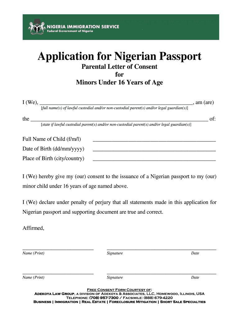 Parents Consent Letter For Nigerian Passport Fill Out Sign Online 