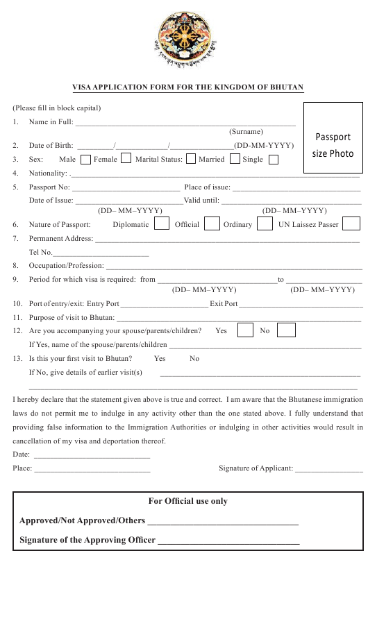 Passport Application Form Bhutan PrintableForm Printable Form 2021