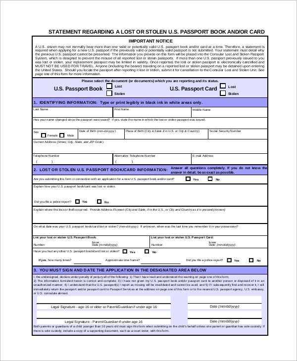 Passport Application Form Lost PrintableForm Printable Form 2021